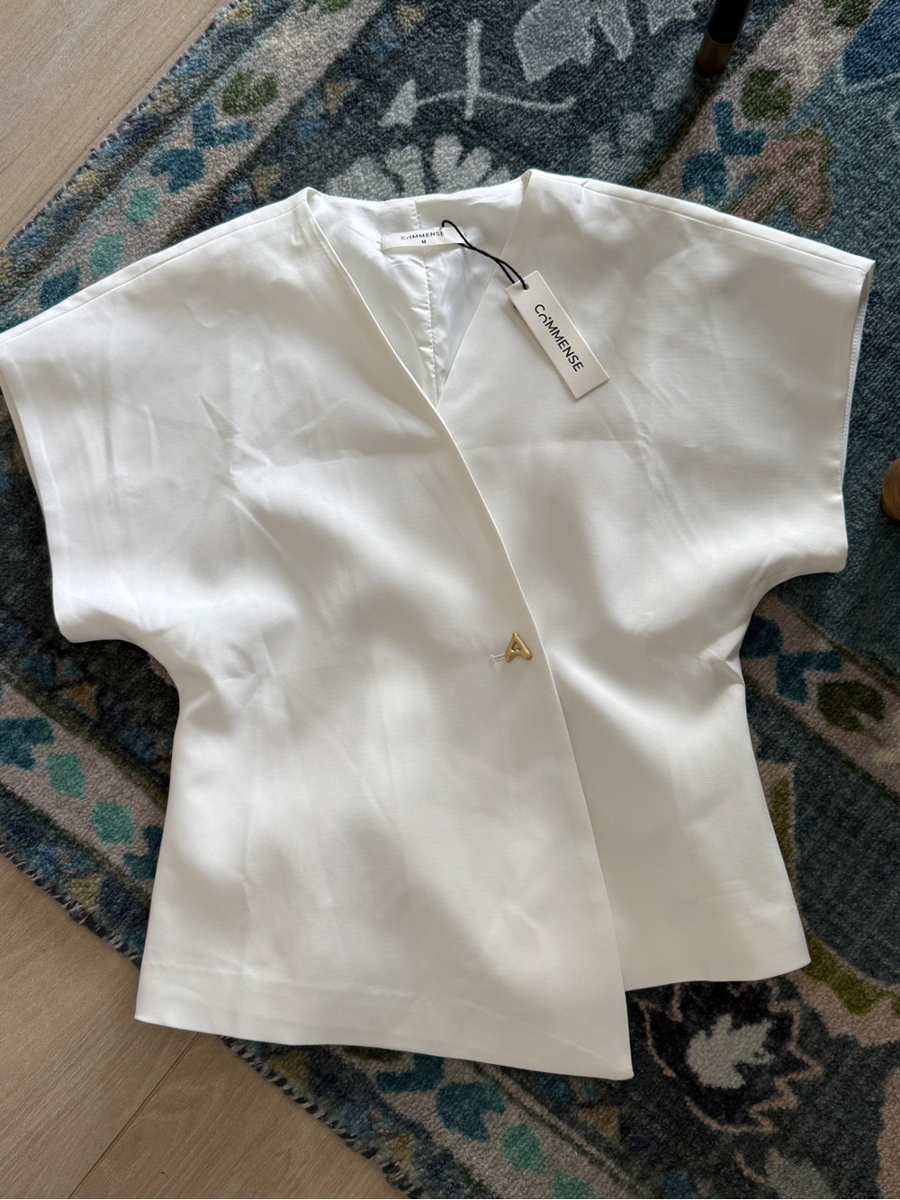 Commense Ivory Short Sleeve Wrap Blouse with Gold Clasp